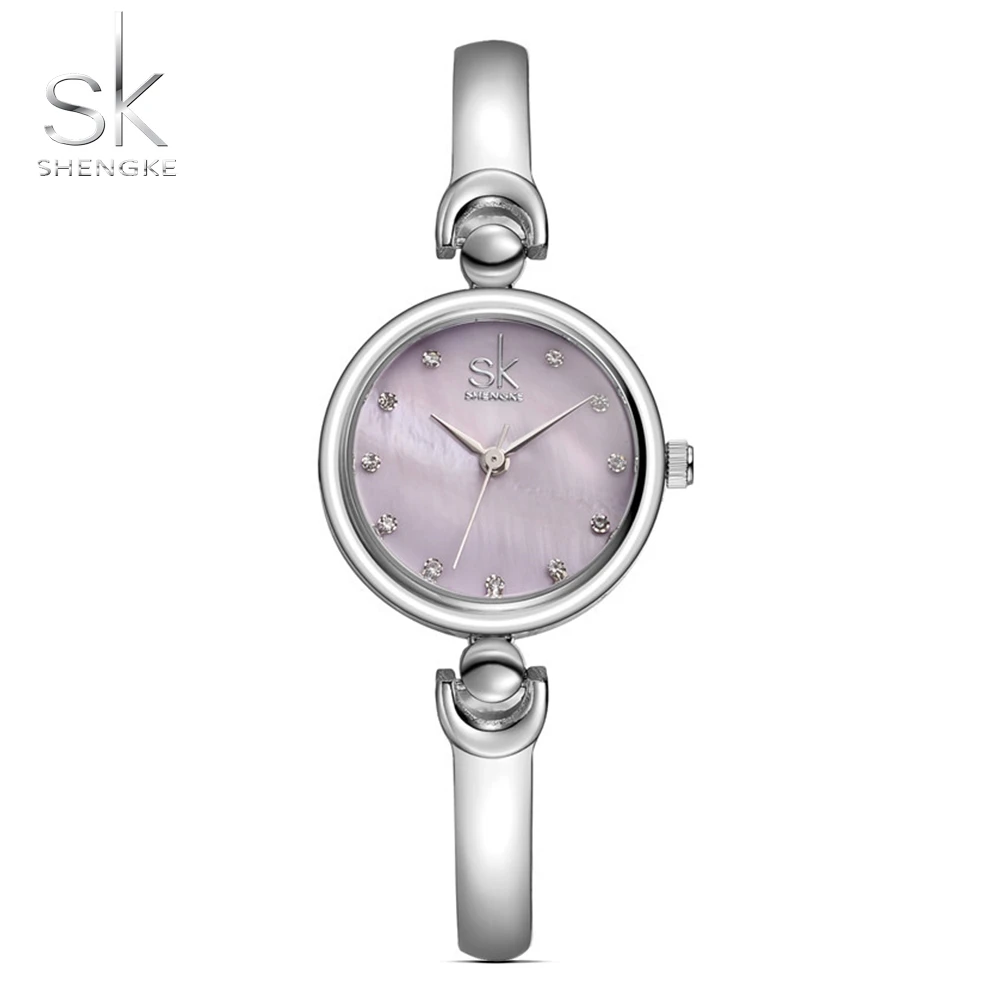 SHENGKE Reloj Mujer, модный браслет, наручные часы, тонкий скелет, ремешок, бриллиантовый циферблат, кварцевые часы для девушек, женские часы - Цвет: purple 04