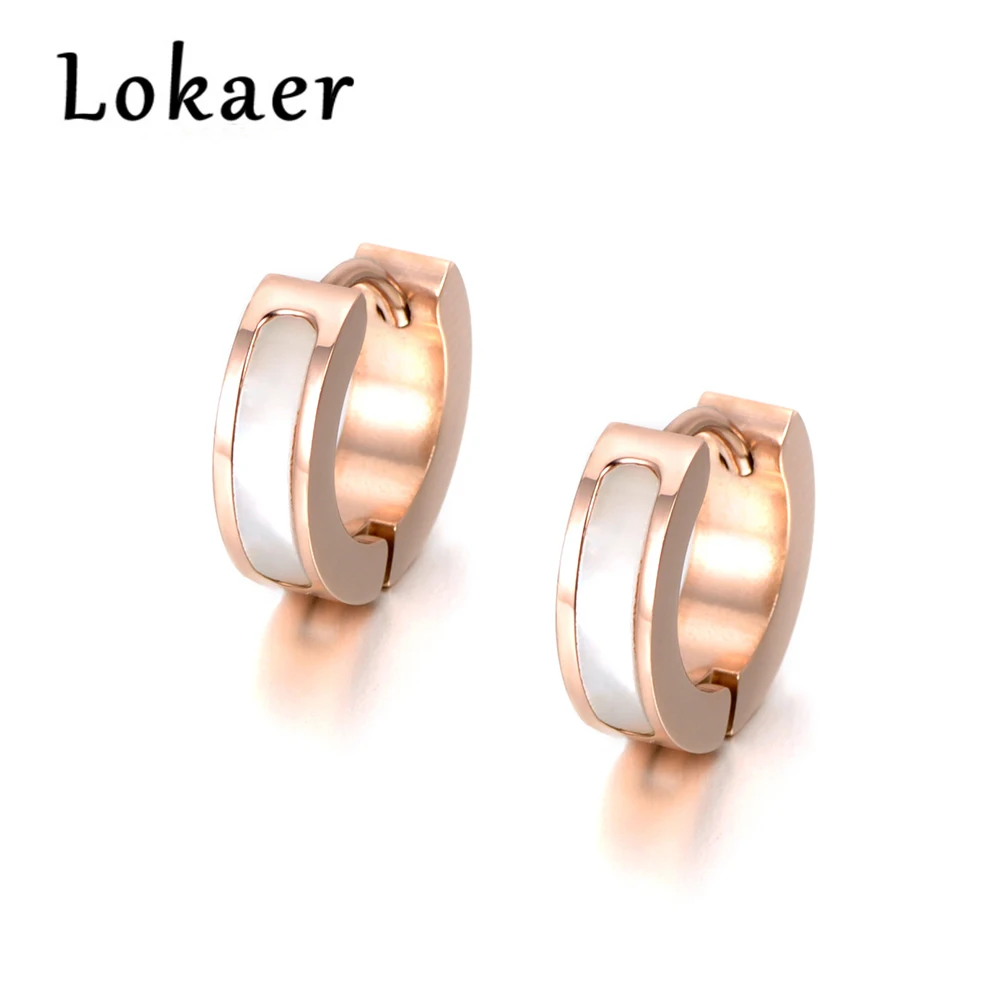 Lokaer черный/белый корпус круглые серьги из нержавеющей стали цвета розового золота модные ювелирные изделия подарок для женщин девочек E18038