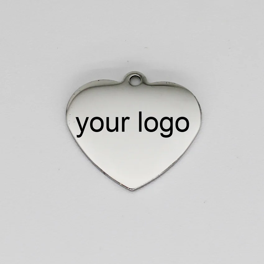 High Quality Stainless Steel Custom Charm Metal Charms Heart Shape Engrave Customized logo with