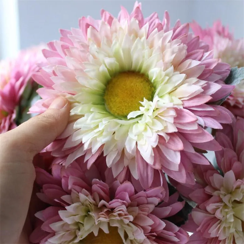 

10Pcs Fake Single Stem Melaleuca Sunflower 16.54" Length Simulation Gerbera for Wedding Home Decorative Artificial Flower