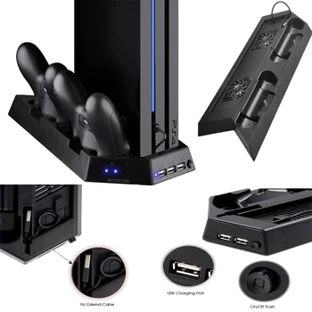 

For PS4 All-In-One Cooling Station Vertical Stand with 2 Controller Charging Dock PlayStation and USB HUB Port For playstation 4
