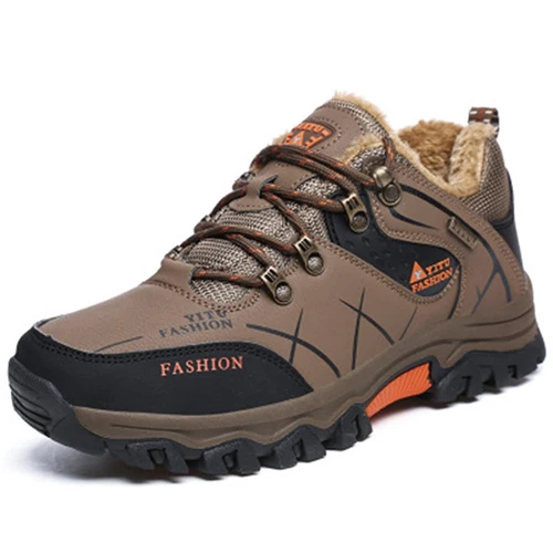 QMJHVX/мужские зимние треккинговые ботинки; Водонепроницаемая кожаная обувь; обувь для альпинизма, рыбалки; новая популярная Уличная обувь; Быстрая - Цвет: 8527 brown  velvet