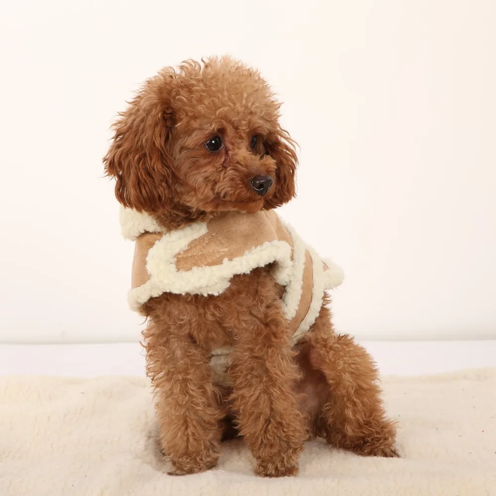 Лидер продаж одежды собаки собака поярок костюмы бежевый коричневый Костюмы замши Ткань 5 размеров Большой собачка