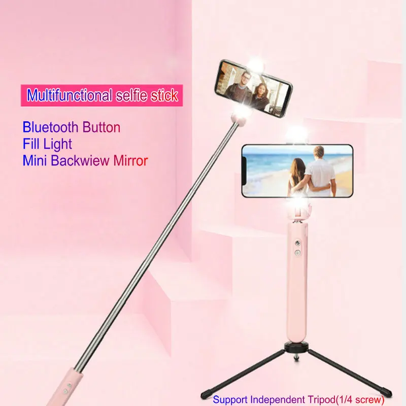 

New Beautiful Bluetooth Wireless Selfie Stick with Mirror with Fill Light Selfie Stick For iPhones for Huawei Andorid phones