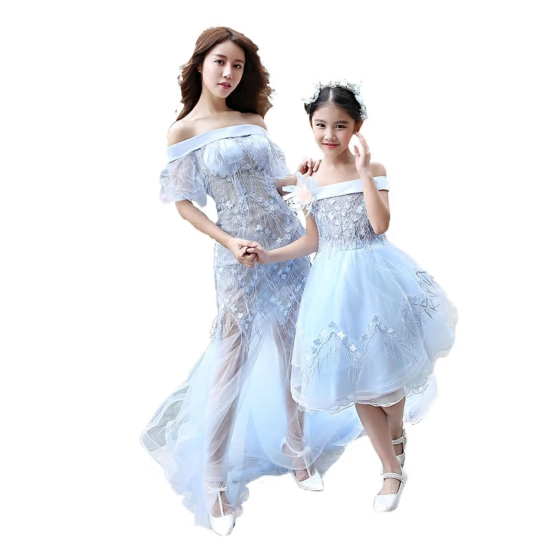Платье-пачка для мамы и дочки; вечернее бальное платье для девочек; праздничная одежда; свадебное платье для мамы и дочки; одежда для семьи с открытыми плечами