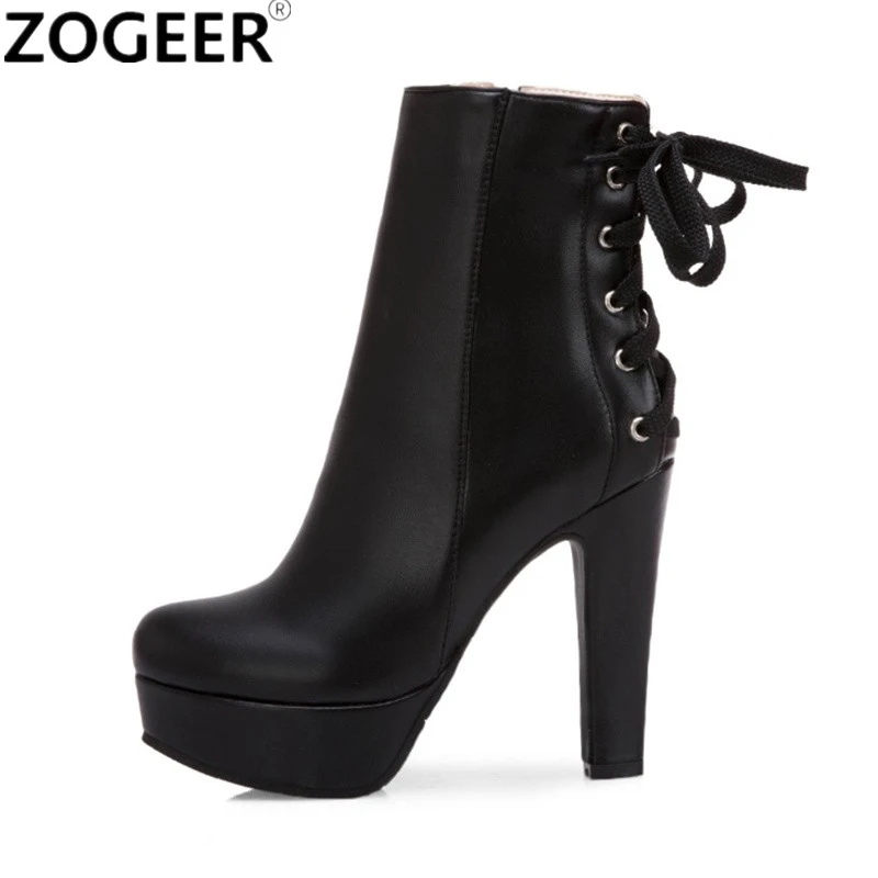 Botines de alto con plataforma para mujer, botas cortas con cordones, de fiesta, color negro, blanco y amarillo, talla grande, Invierno|Botas hasta el - AliExpress