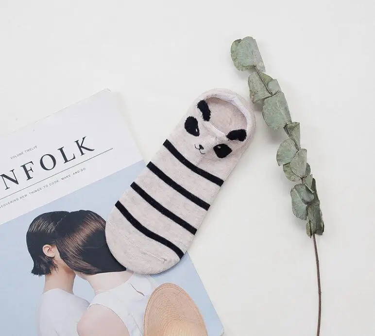 5 шт./лот из пряжи с пером, женские носки, объёмные носки, Мультяшные носки с животными, хлопковые невидимые короткие носки для женщин - Цвет: Серый