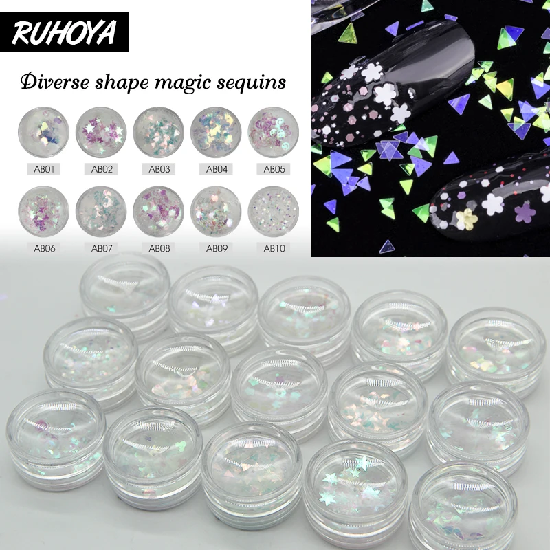 Ruhoya 1 коробка Платиновый лазер Блестящий Сияющий порошок для ногтей
