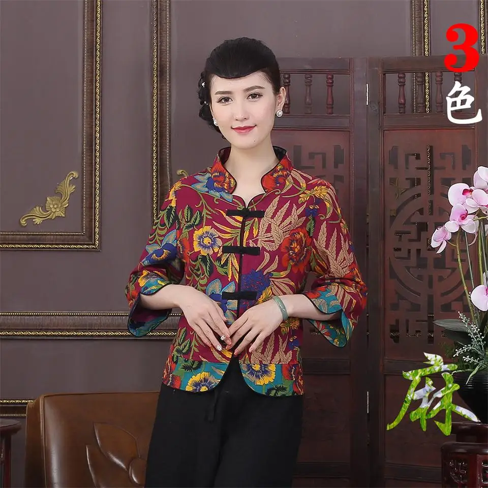 New Arrival Red Chinese Lady Jacket Chinese Tradition Women's Cotton Linen Three Quarter Jackets Coats L XL XXL 3XL