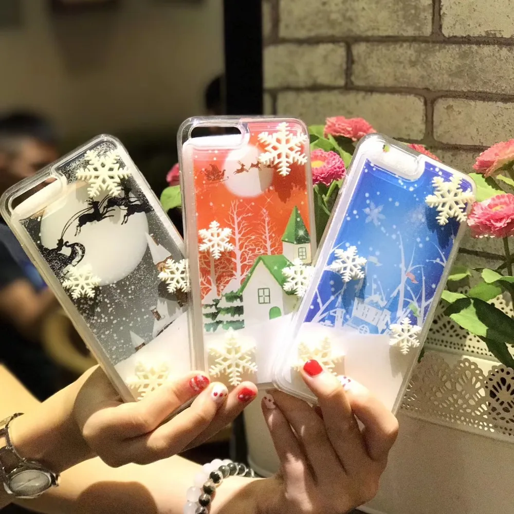 Super Cute Christmas Elk 3D Snowflake Quicksand TPU Case Cover For Iphone6 6S 7 7S 6Plus 7Plus |