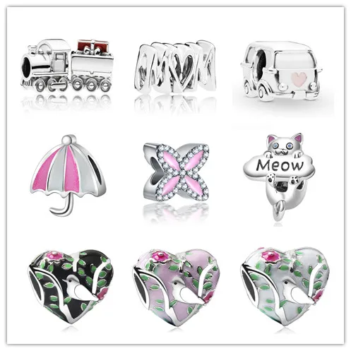 

Hot sale Small Pendant Charms Chain Cat Mom Flower Hope Heart Fit Pandora woman DIY Jewelry
