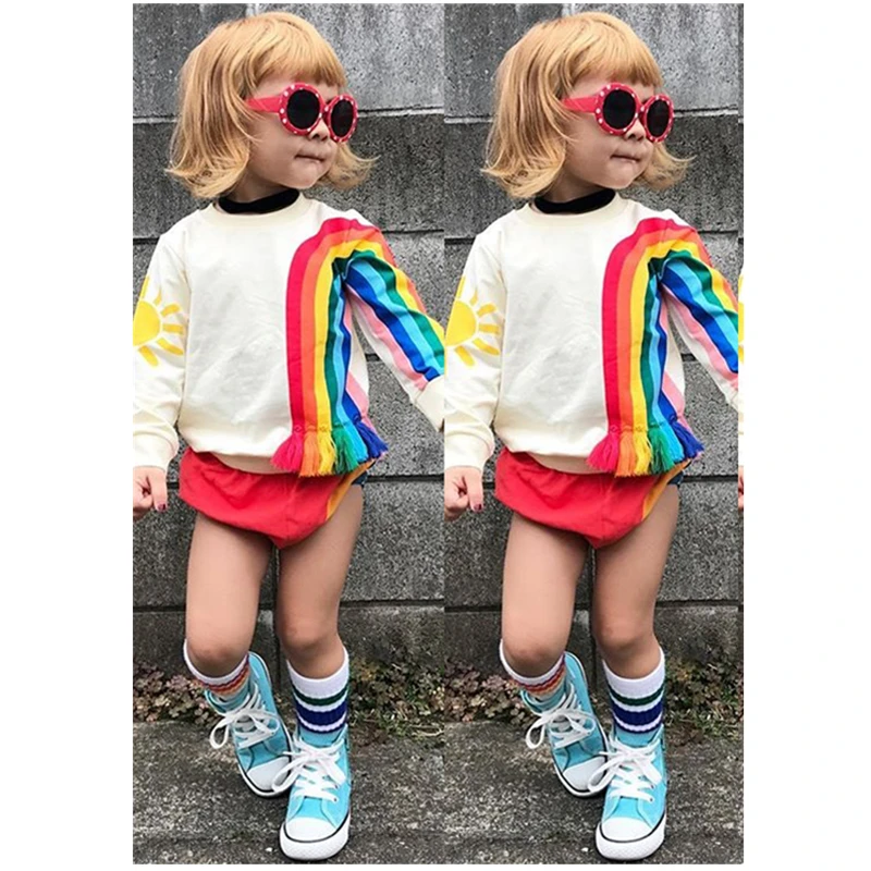 

PUDCOCO Baby Girls Kids Rainbow Sweater Sweatshirt Gils Long Sleeves Fashion Autumn Winter Warm Sweatshirts