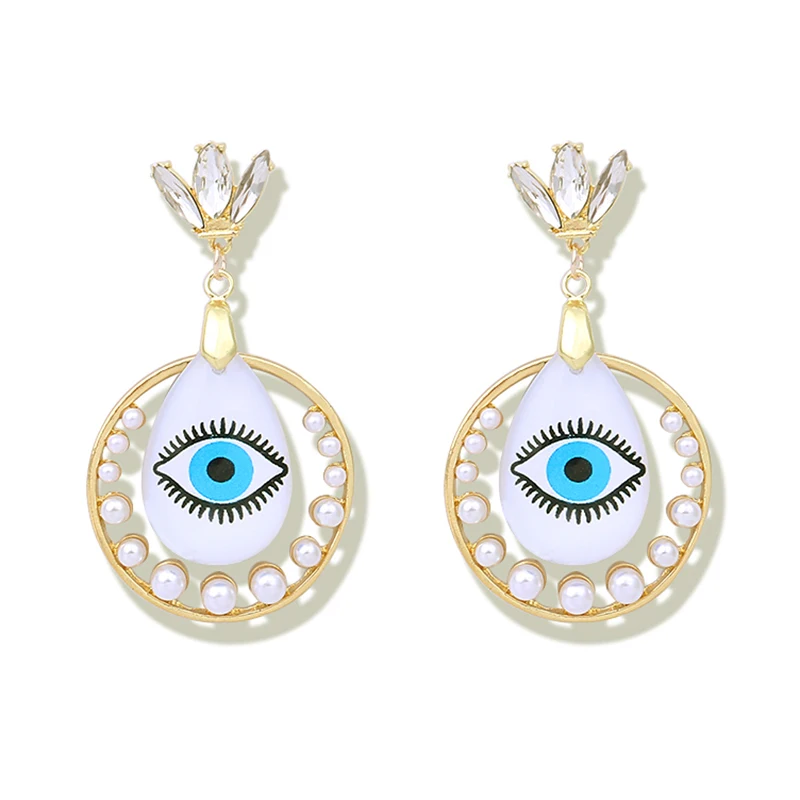

LWONG Minimalist Crystal Pearls Water Dop Eye Dangle Earrings for Women Luxury Big Circle Chandelier Earrings Boho Jewelry Gifts
