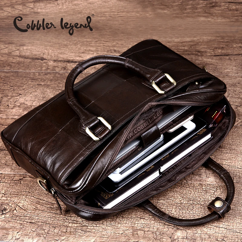 Cobbler Legend Brand Designer Men's Real Leather Briefcase Bag For Male Crossbody Bags For 15'' Laptop Business Bag 0907159-A-1