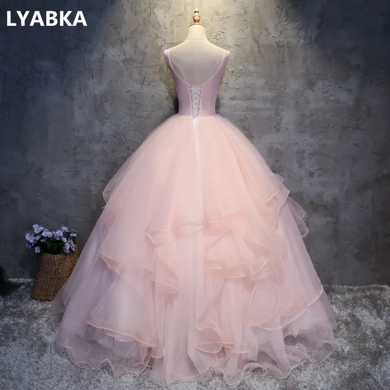 Платье с настоящим фото Vestidos De 15 овальным вырезом Бальные платья выпускное