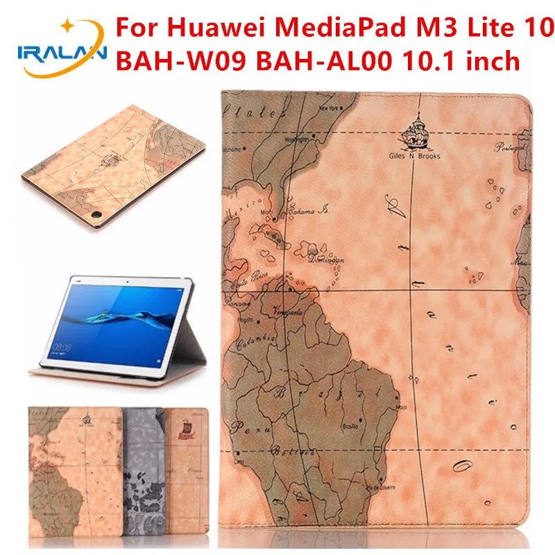 Чехол-книжка из искусственной кожи с рисунком карты для Huawei M3 Lite 10 BAH-W09 BAH-AL00