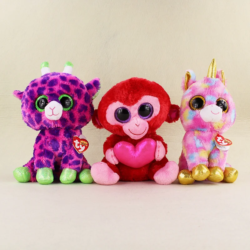 

Large 25CM Kawaii TY Beanie Boos Big Eyes Monkey Unicorn Sika deer Bambi Plush Stuffed Animals Toys Dolls For Kids Gifts
