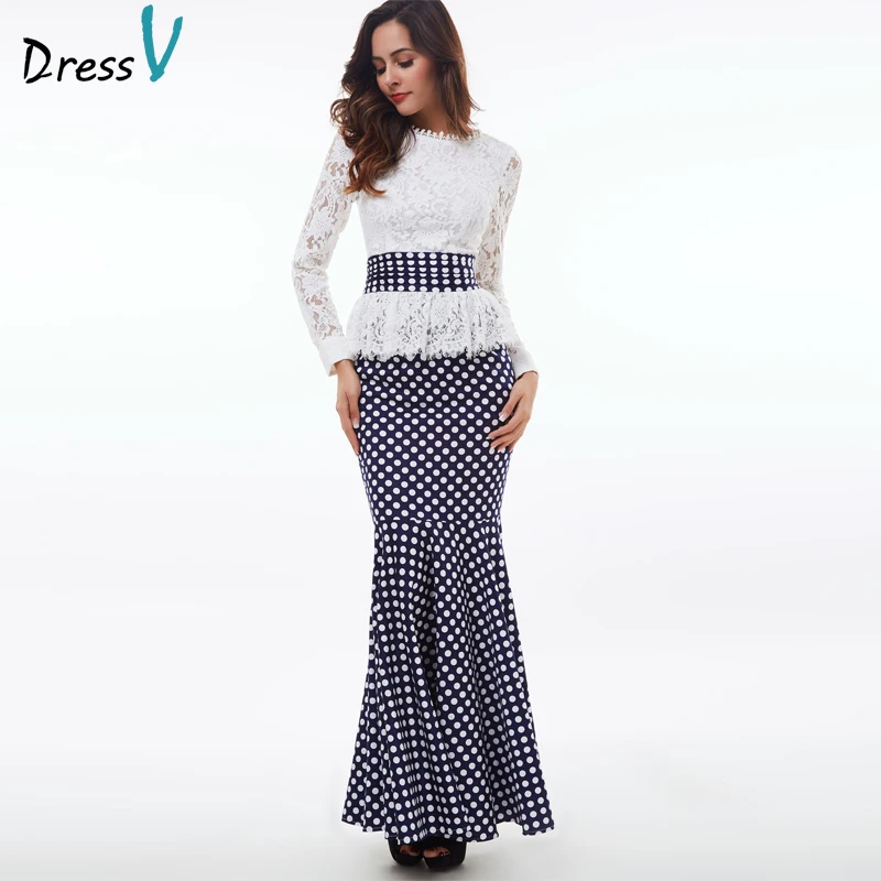 Dressv 2019 Polka Dot mermaid evening dress white long sleeves scoop neck lace trumpet evening dress formal party prom dress Dressv 2019 Polka Dot mermaid evening dress white long sleeves scoop neck lace trumpet evening dress formal party prom dress