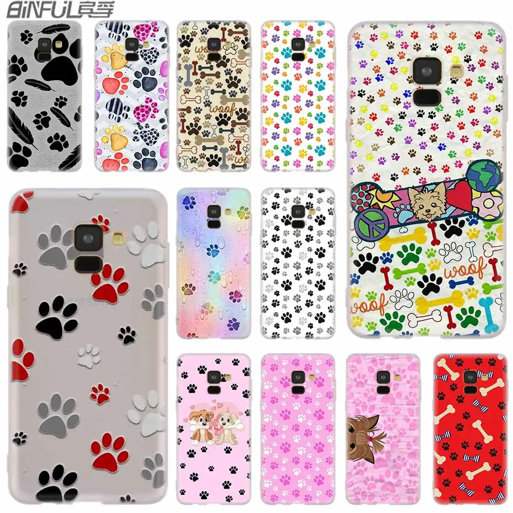 

Cover Silicone case For Samsung Galaxy A6 A8 A9 A7 A5 A3 Plus 2018 2017 2016 2015 A6S Star dog footprint Paw Pattern printing