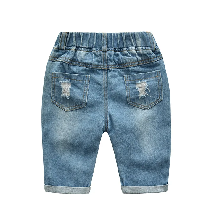 2018 New Infant Boys Girls Summer Cartoon Mickey Striped T Shirt + Denim Shorts Clothes Sets Children Kids Hole Jeans Clothing