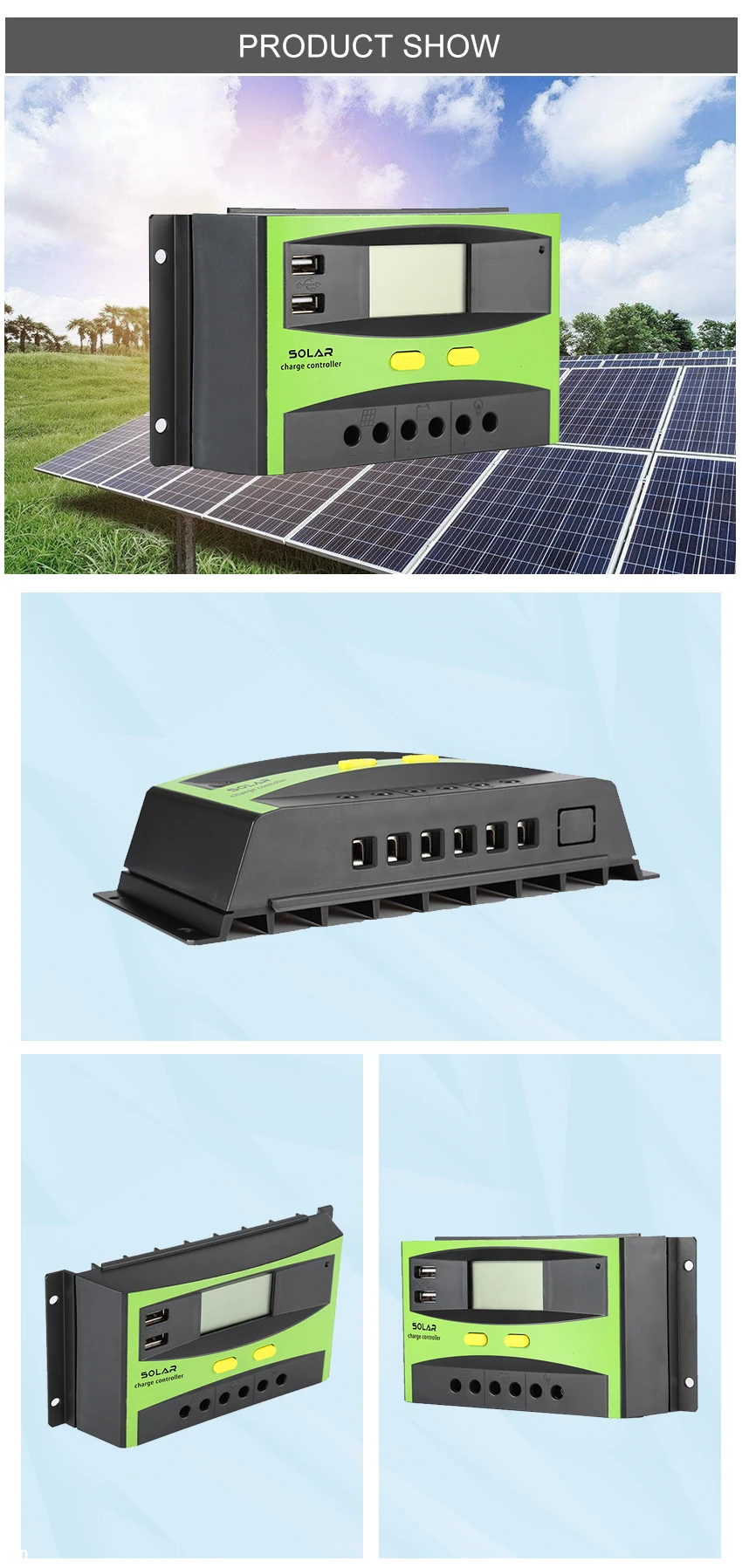 60a com Saída Dupla de 5 Lcd para Todo o Painel Controlador Solar 24 Automático Que Detecta 48vdc 20a 30a 40a 50a Usb Display Pwm 12 v 50a 60a com saída dupla de 5