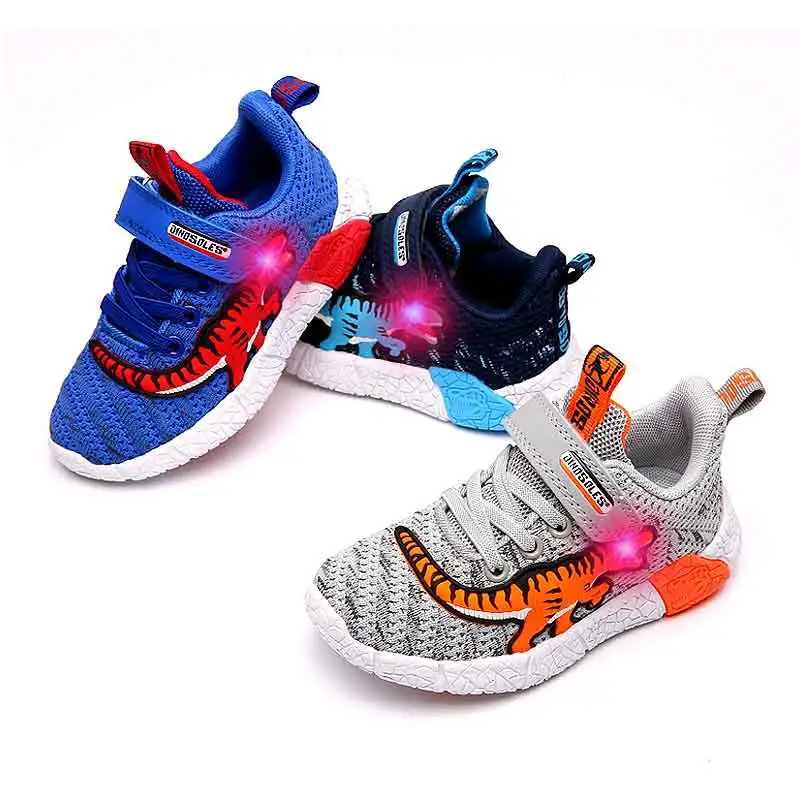 Toddler Kids Shoes Light Up Dinosaur Baby Boys Glowing Sneakers Mesh Breathable Children's Running Sports Led Shining Shoes