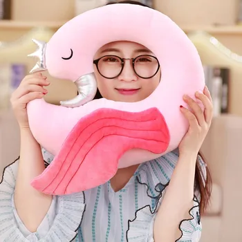 

35X32cm Soft Stuffed PP Cotton Plush Dolls Flamingo Toys Cute Cushions Bird U-shaped Sleeping Pillows Children Brinquedos