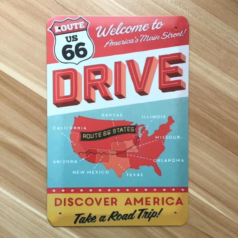 Высококачественная винтажная металлическая картина 100% дюйма ROUTE 66 STATES Жестяная