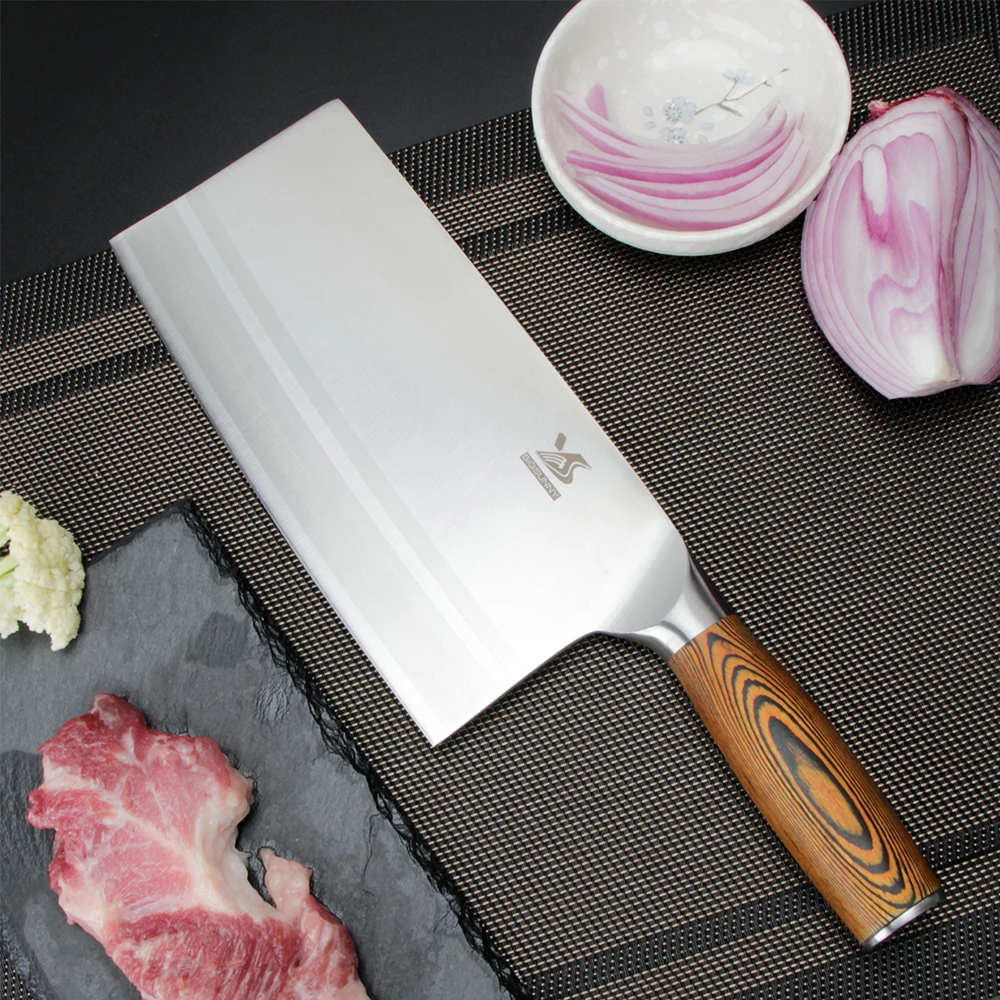 BIGSUNNY китайский кухонный нож-8 Кливер-разделочный нож-овощерезка-9Cr18MoV нержавеющая сталь с ручкой Pakkawood