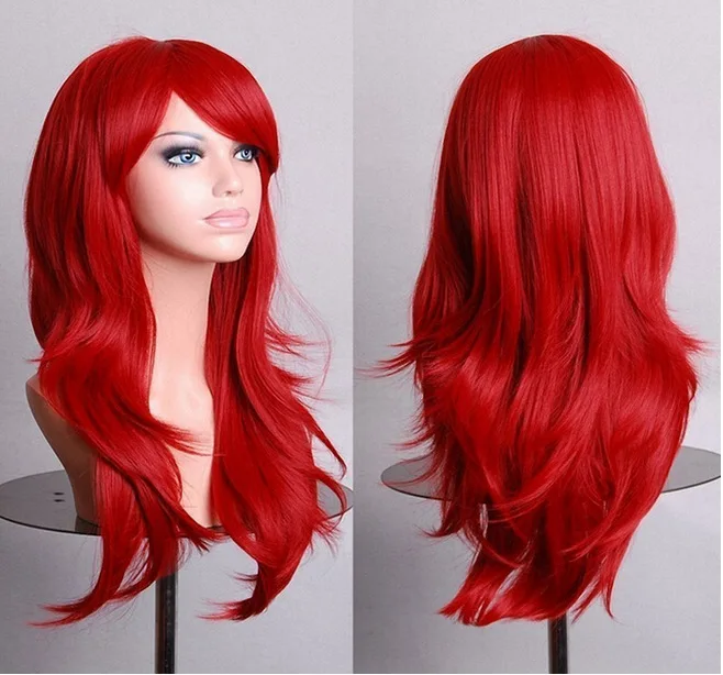 Женский парик для косплея красный 70 см Кудрявые Волнистые Волосы Длинные Синтетические парики для Хэллоуина вечерние Perruque Peluca Peruca Femininas