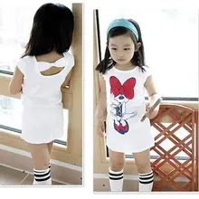 2016 Kids Girls Minnie Long T-shirt Birthday Party Dress Bow DRESS Clothes 3-8Y