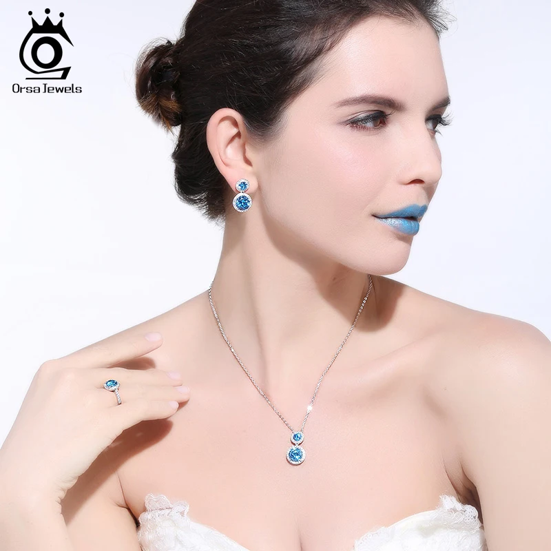 ORSA JEWELS женские серебряные висячие серьги нежные синие фианиты CZ женские модные вечерние ювелирные изделия в подарок OE161