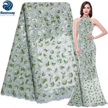 

Bestway White Organza Lace Fabric African Lace Fabric 2019 High Quality Lace With Green Sequins Organza Lace For Nigerian Party