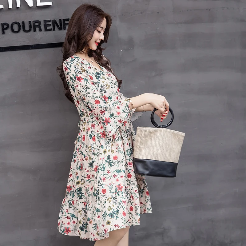 Summer 2018 Elegant Celebrity Pregnant Women loose Plus Size Short Sleeve Chiffon Casual V-neck Women Dresses (7)
