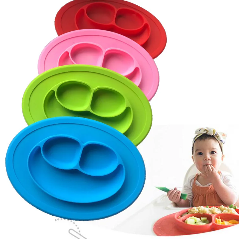 1 pc Smile Silicone Baby Placemat Divided Dish Bowl Plates Food Grade