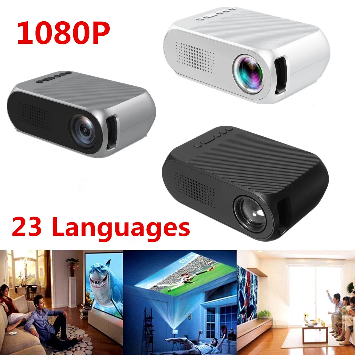 YG320 1080P Mini Portable LED Projector 4000 Lumens 23 Languages Home Theater Can read U disk TF card AV connection DVD box YG320 1080P Mini Portable LED Projector 4000 Lumens 23 Languages Home Theater Can read U disk TF card AV connection DVD box