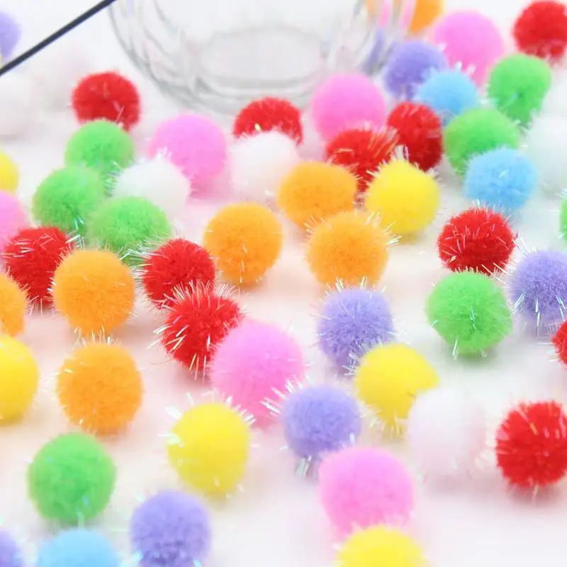 

50PCS Christmas hat decoration Children's educational toys Manual materials wholesale Pure color glitter powder wool ball 18mm