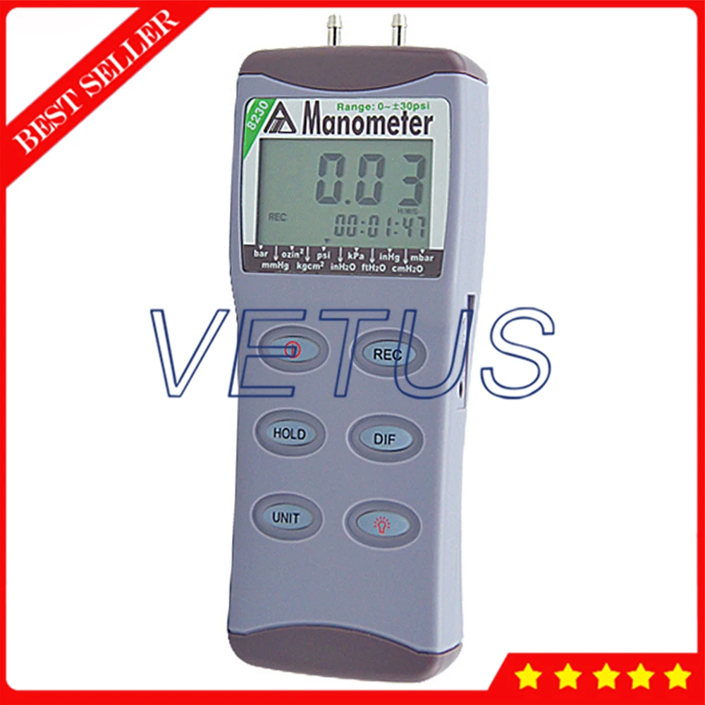 

AZ8230 Digital 30psi manometer differential pressure tester with pressure measuring range 0 to +/-30PSI Maximum pressure 60psi