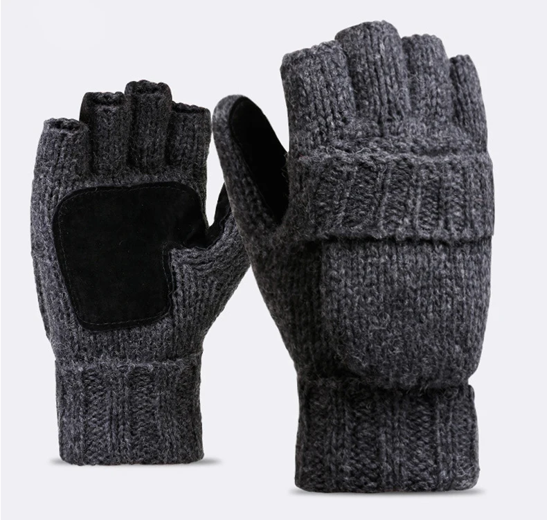 Высокое качество плюс толстые мужские перчатки без пальцев мужские шерстяные зимние теплые открытые митенки для пальцев Вязаные Теплые