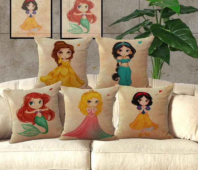 Mermaid Princess Linen Cotton Pillow Cover Home Decor Cushions Cover Unique Princess Decorative Pillows Mermaid Princess Linen Cotton Pillow Cover Home Decor Cushions Cover Unique Princess Decorative Pillows