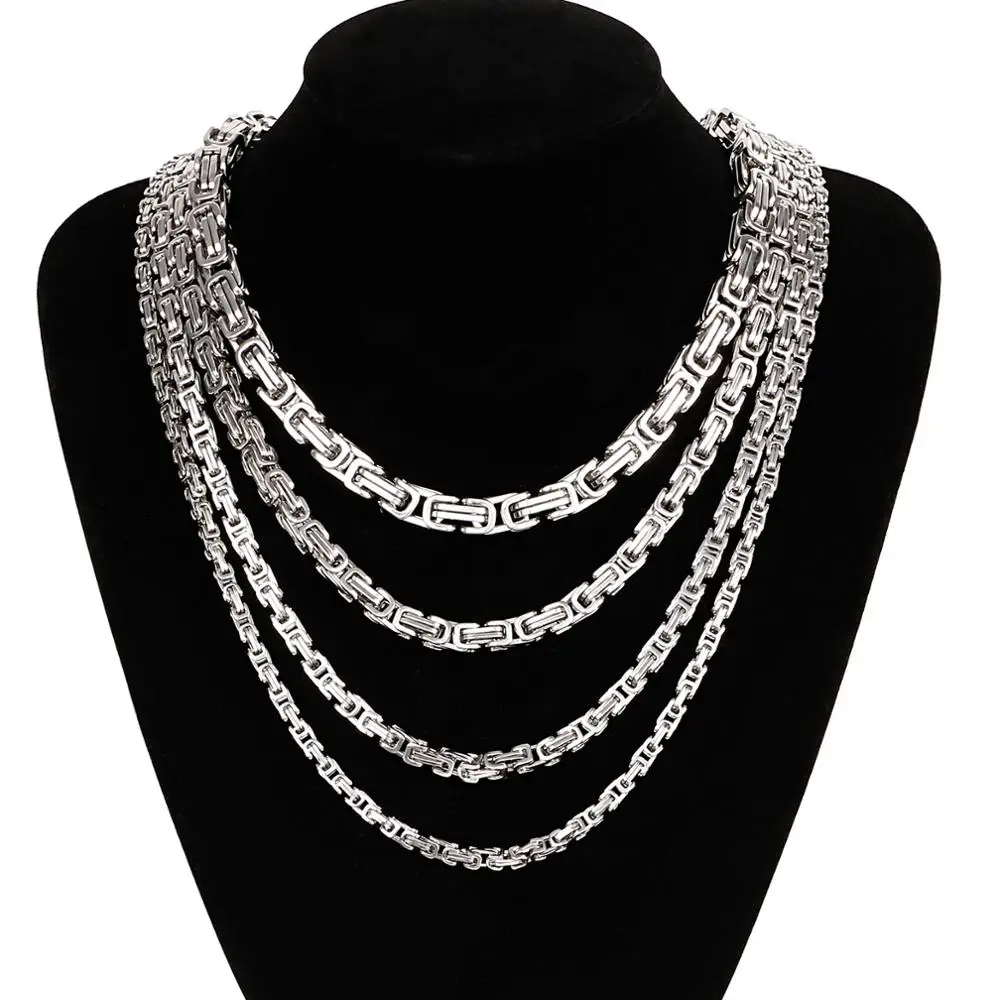 4/5/6/8 mm Choker Long Necklace Men Stainless Steel Byzantine Box Chain Gift stainless steel necklace,choker necklace,metal necklace