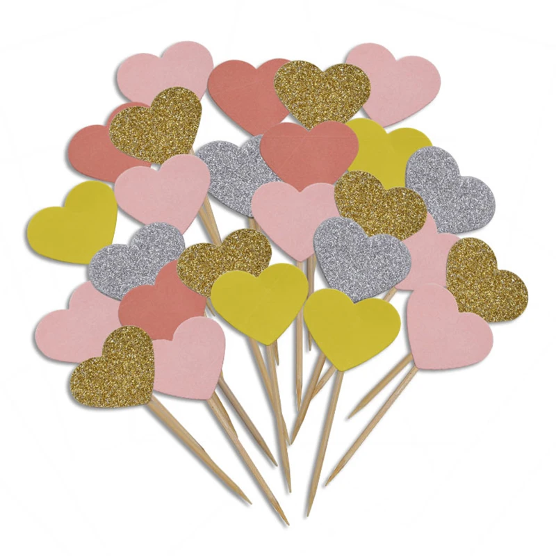 20 шт./лот ручная работа милый розовый капкейк сердечко топперы для торта