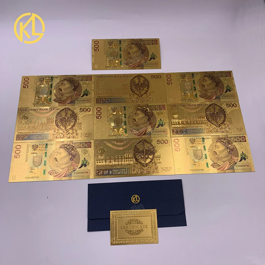 10 шт./лот Польша валюта изображение 24 К позолоченный купюра банкнота 500 PLN для чистого золота plastic Money Woth Collection