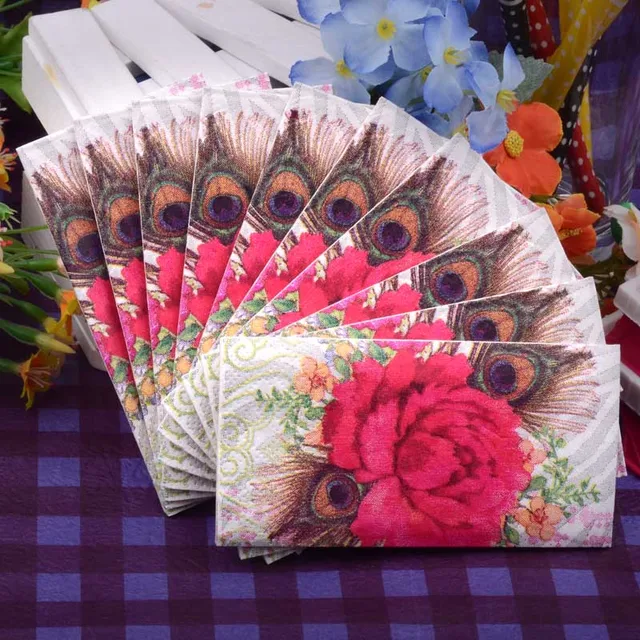 Creative Gifts Small Napkin Paper Tissue Printed Pea Tail Flower Creative Gifts Small Napkin Paper Tissue Printed Pea Tail Flower Red Lips Handkerchief Wedding Serviette Birthday