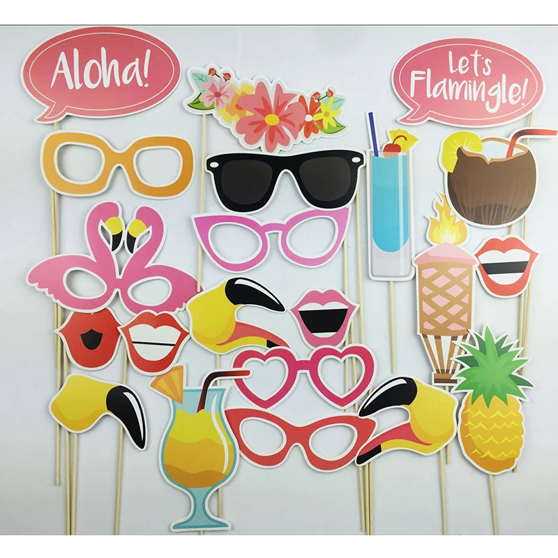 21pcs Photo Booth Props Holiday Hawaiian Beach DIY Glasses Skirt Mustache Lips On A Stick Props Wedding Birthday Party Supplies (3)