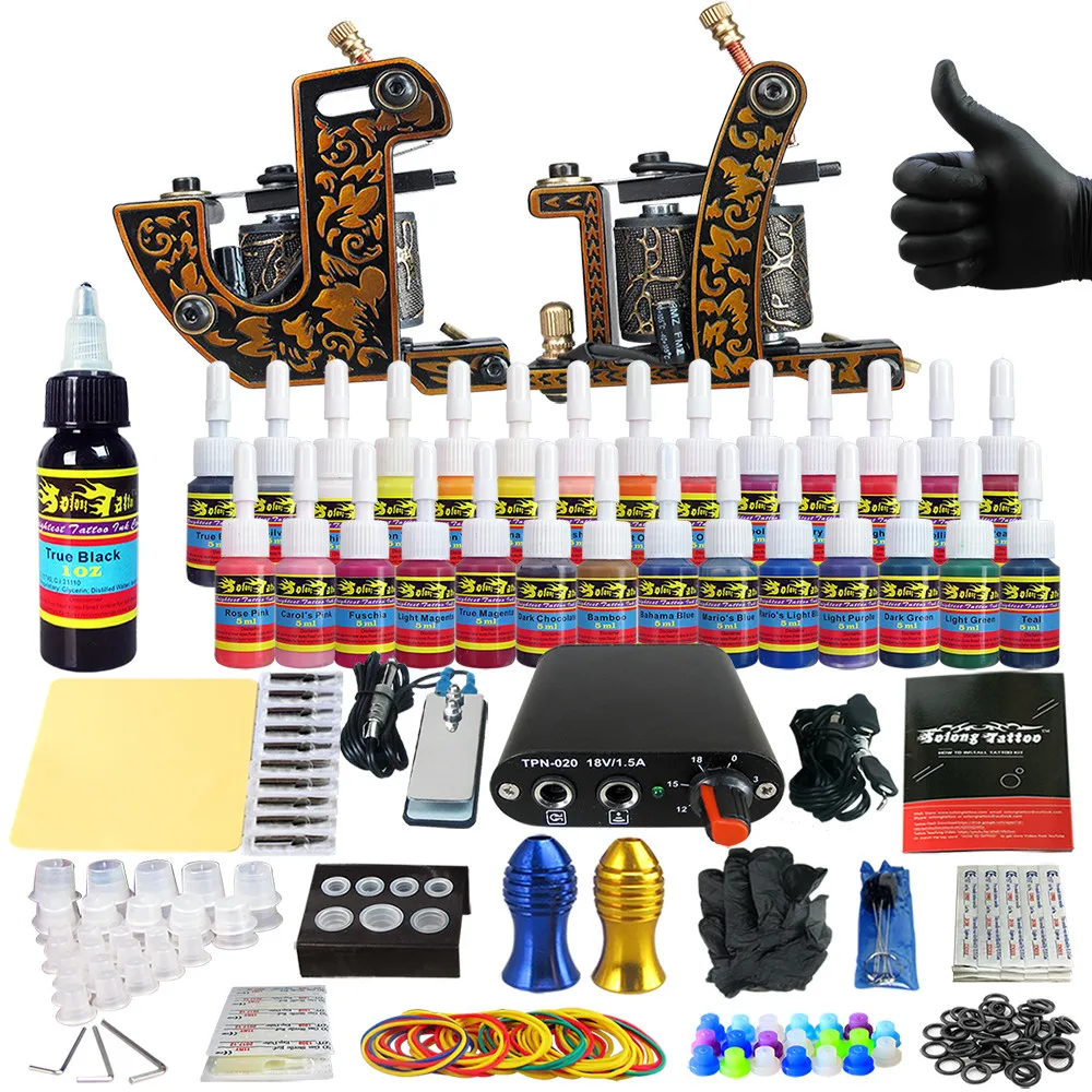 

Tattoo Sets Machine for Liner Shader Clip Cord 2 Guns New Arrival Kit Light Weight Practice Skin 28 Color Ink Sigment TK204-30