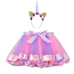Adorable Rainbow Tutu Skirt with Unicorn Headband - 4Y (Light purple - pink)