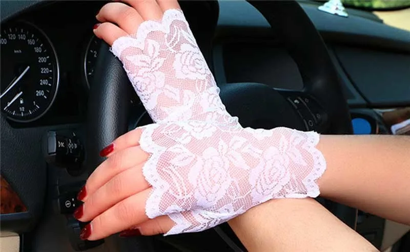 Горячие женские сексуальные кружевные солнцезащитные перчатки без пальцев анти-УФ Вечерние перчатки