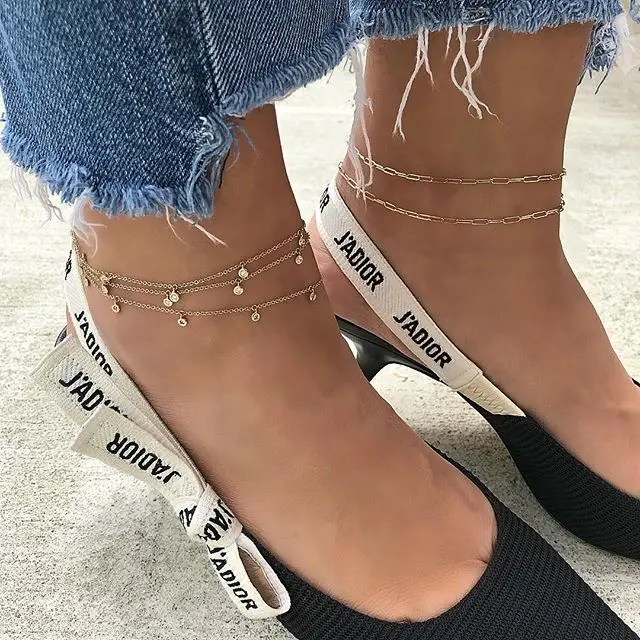 

2019 Bohemia Style Beach Sexy Round Cubic Zircon drop Pendant 925 silver Anklets Bracelet charm Ankle Chain For Women Gold Color