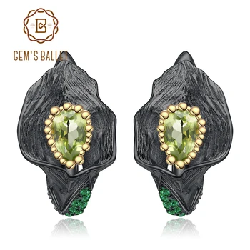 オンライン GEM'S バレエ 1.57Ct 天然ペリドットオランダカイウユリの花イヤリングリアル 925 スターリングシルバー手作り女性 Brincos